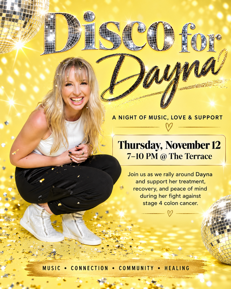 Graphic poster for A Night with The Vue event featuring disco theme
